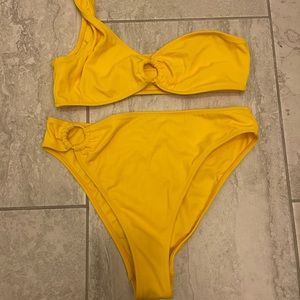 Yellow one shoulder high wasted bikini